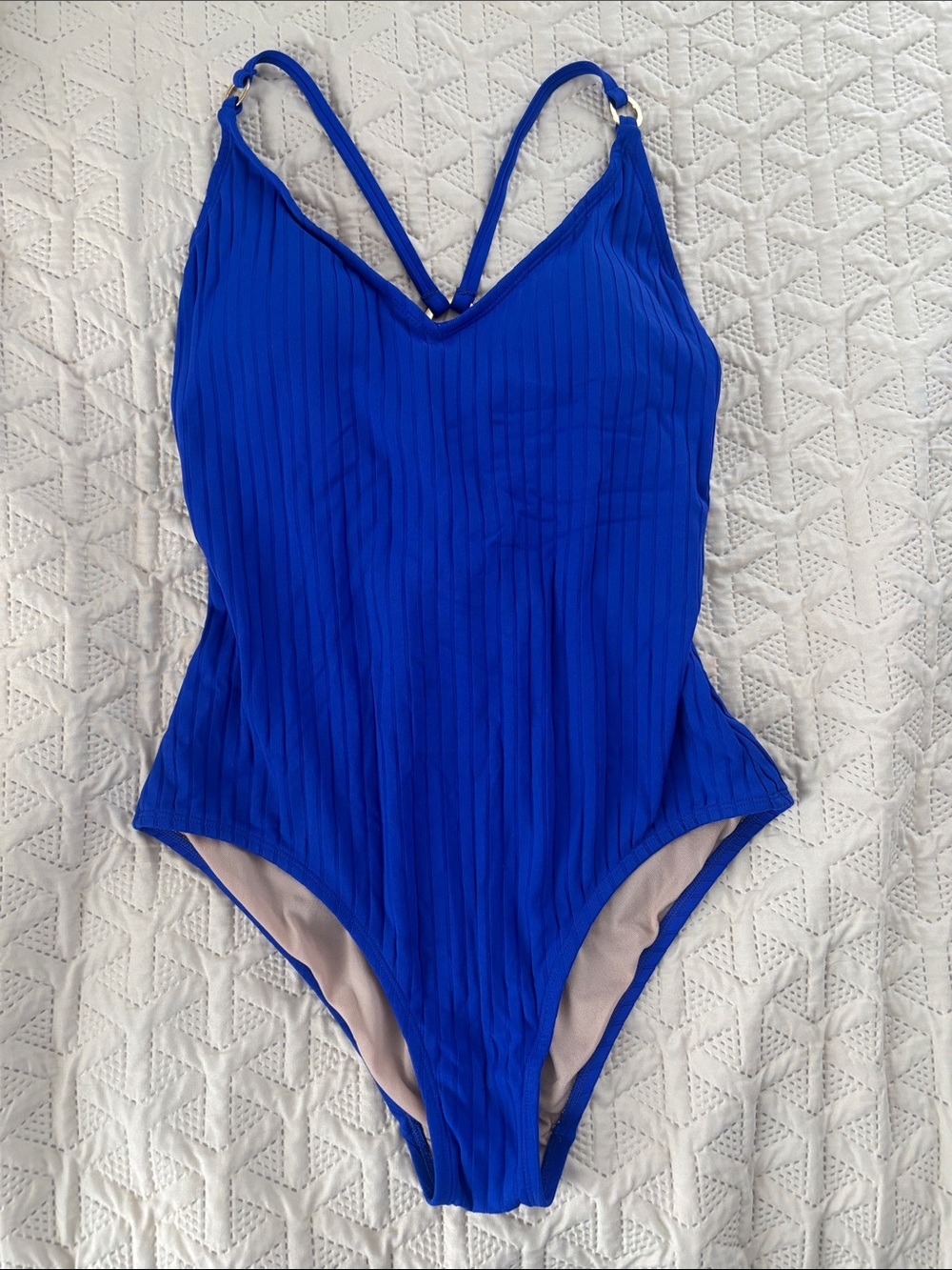 Kona Sol Royal Blue Ribbed One-Piece Swimsuit